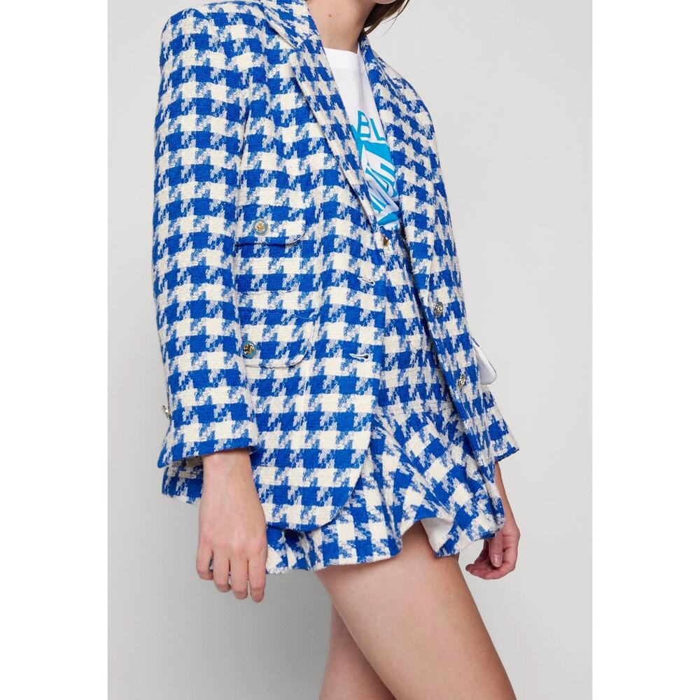 Sandro Sixtine Houndstooth Bouclé Tweed Mini Skirt Blue White Small 4 - Picture 12 of 12